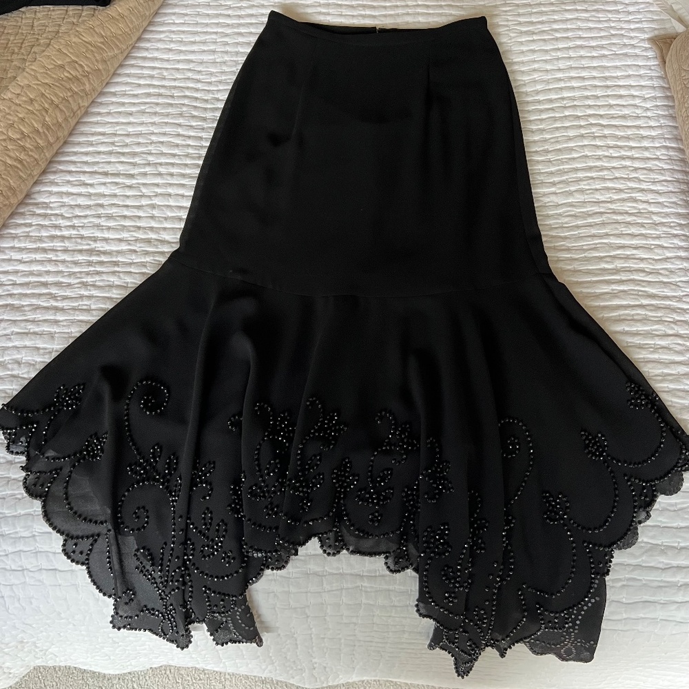 Vintage J.R. Nites by Caliendo handkerchief midi skirt with sheer and beaded top